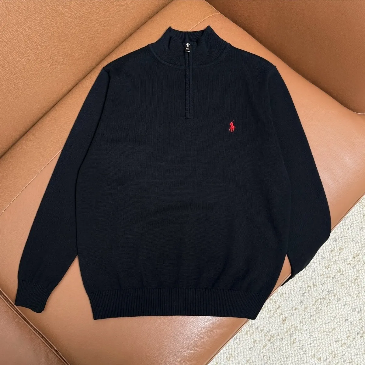 P210 M301#Ralph Lauren Pony Stand Collar Half-Zip Sweater Color: Black Royal Blue Gray Size: M-XXL